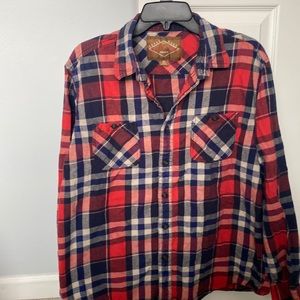Mens do red camel plaid long sleeved shirt